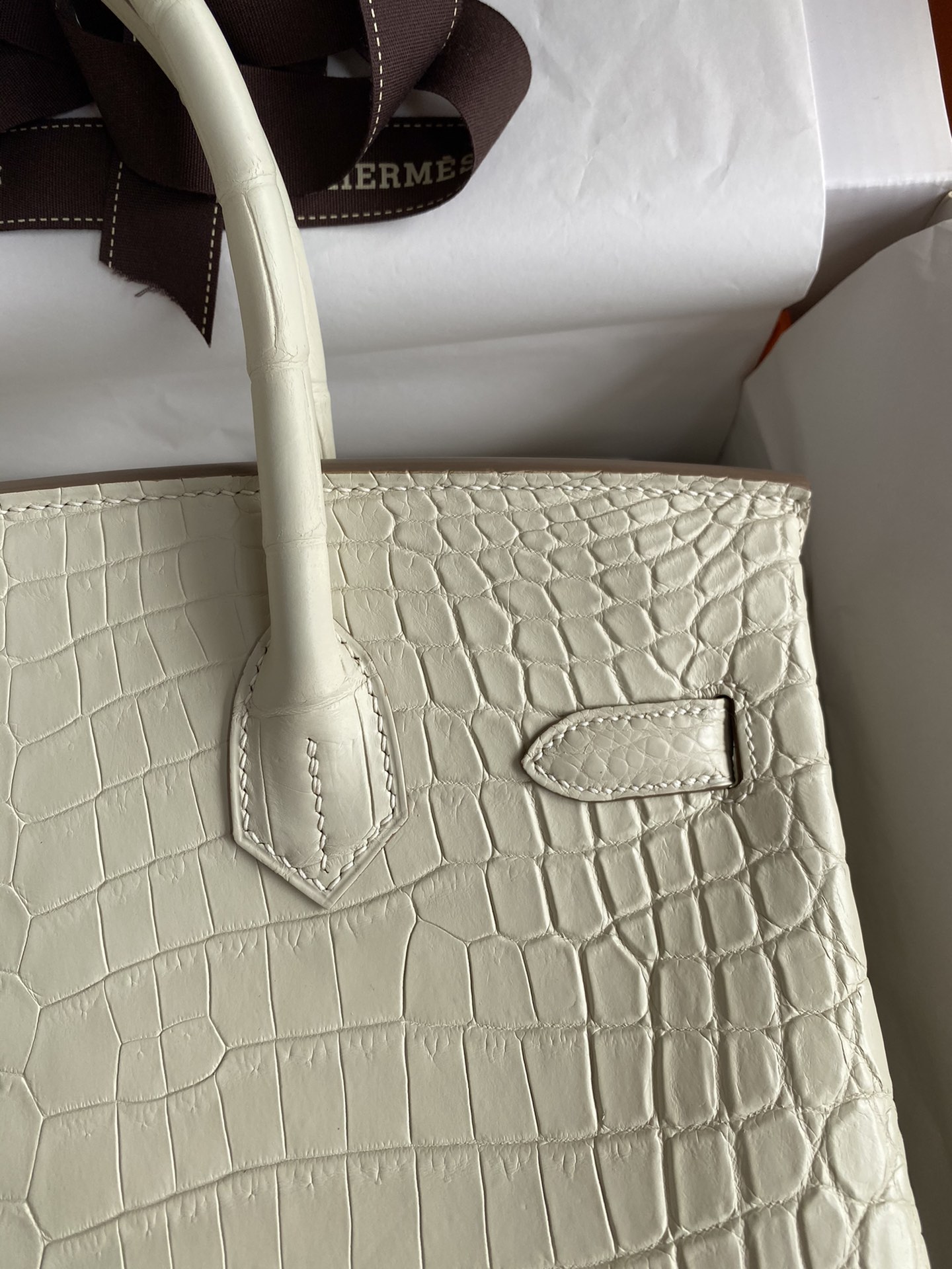 Hermes Birkin 30CM Handmade Bag In Cream White Crocodile Niloticus Matte Skin